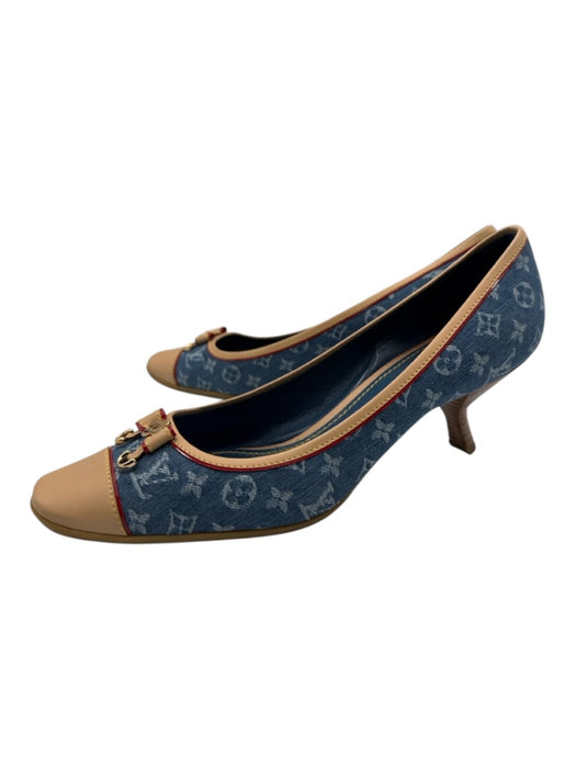 Louis Vuitton Shoe Size 40 Blue, Beige & Red textile upper Monogram Denim Pumps Blue, Beige & Red / 40