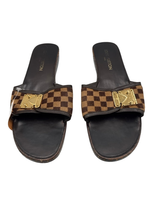 Louis Vuitton Shoe Size 40 Brown & Gold Tone Leather Upper Pony Hair Sandals Brown & Gold Tone / 40