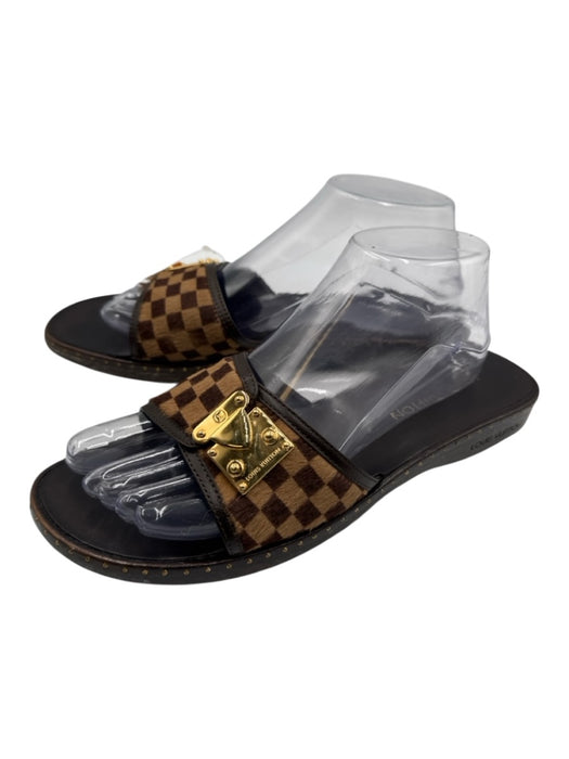 Louis Vuitton Shoe Size 40 Brown & Gold Tone Leather Upper Pony Hair Sandals Brown & Gold Tone / 40