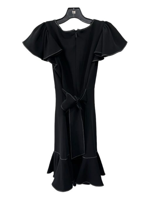 Cinq a Sept Size 0 Black Triacetate Blend V Neck Short Flutter Sleeve Dress Black / 0