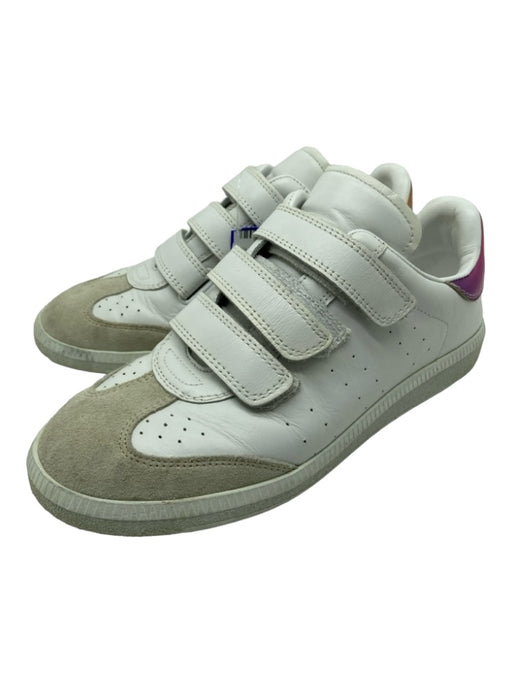 Isabel Marant Shoe Size 37 White & Pink Leather Velcro Suede Detail Sneakers White & Pink / 37