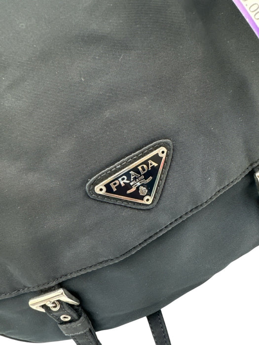 Prada Navy Blue Nylon Silver Hardware Triangle Logo Double Buckle flap Bag Navy Blue / Small