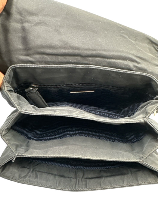 Prada Navy Blue Nylon Silver Hardware Triangle Logo Double Buckle flap Bag Navy Blue / Small