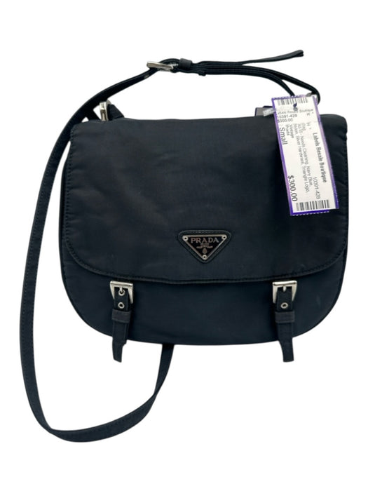 Prada Navy Blue Nylon Silver Hardware Triangle Logo Double Buckle flap Bag Navy Blue / Small