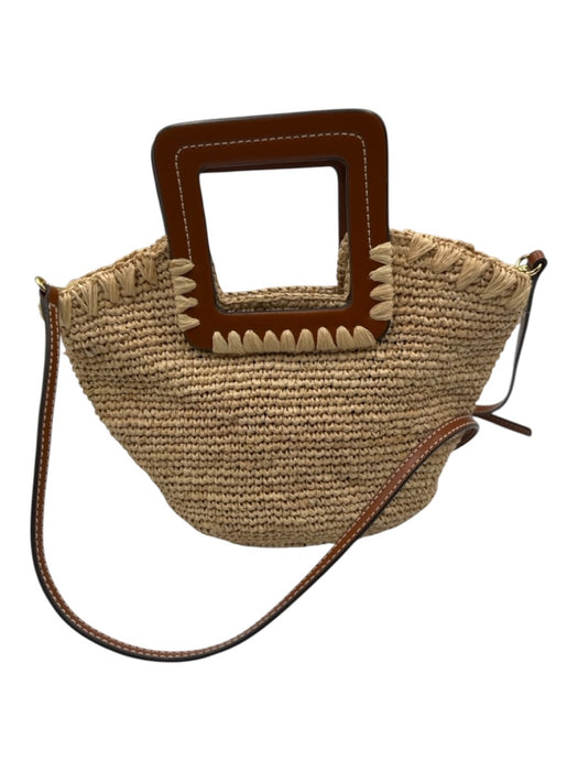 Staud Brown & Beige Raffia Top Handle Woven Tote Magnetic Clasp Bag Brown & Beige / Mini