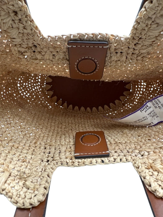 Staud Brown & Beige Raffia Top Handle Woven Tote Magnetic Clasp Bag Brown & Beige / Mini
