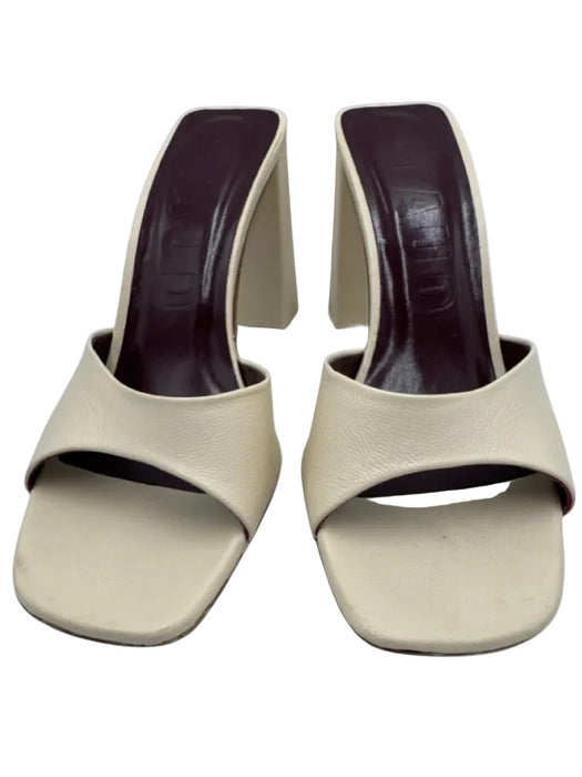 Staud Shoe Size 36.5 Cream & Burgundy Leather Square Toe Open Toe Mule Pumps Cream & Burgundy / 36.5