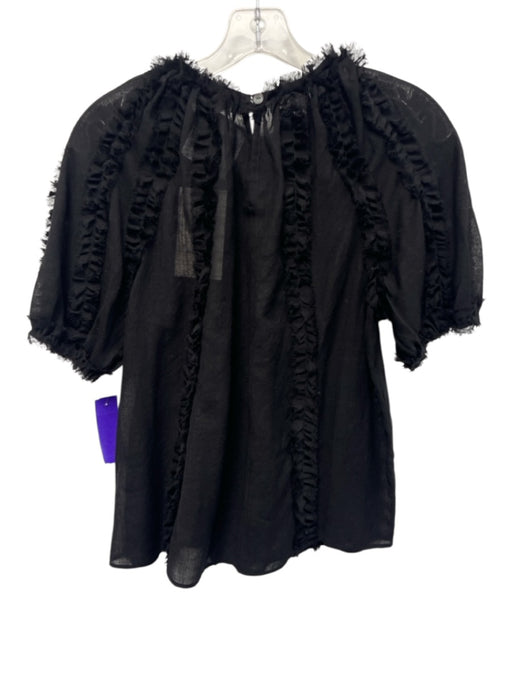 Ulla Johnson Size 2 Black Wool Short Sleeve Ruched Raw Hem Sheer Top Black / 2