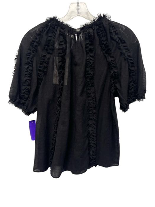 Ulla Johnson Size 2 Black Wool Short Sleeve Ruched Raw Hem Sheer Top Black / 2
