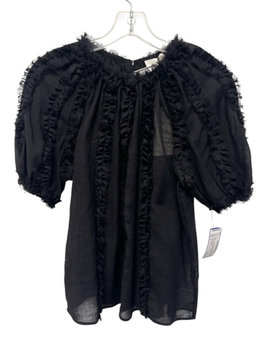 Ulla Johnson Size 2 Black Wool Short Sleeve Ruched Raw Hem Sheer Top Black / 2