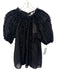 Ulla Johnson Size 2 Black Wool Short Sleeve Ruched Raw Hem Sheer Top Black / 2