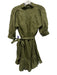 Veronica Beard Size 2 Olive Green Linen Short Puff Sleeve Quarter Button Dress Olive Green / 2