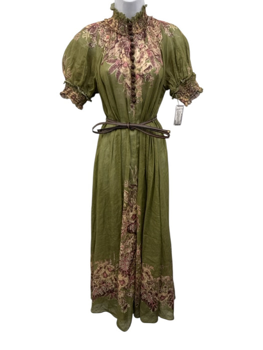Zimmermann Size 2 Green, Pink, Brown Short Puff Sleeve Floral Shirred Maxi Dress Green, Pink, Brown / 2