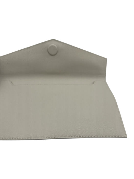 Saint Laurent White & Gold Caviar Leather Flap Logo Envelope Clutch Bag White & Gold / Mini