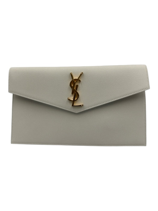 Saint Laurent White & Gold Caviar Leather Flap Logo Envelope Clutch Bag White & Gold / Mini