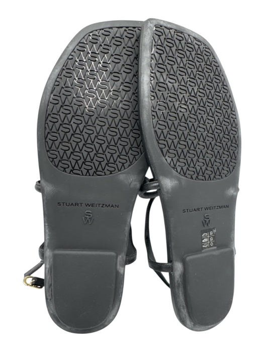 Stuart Weitzman Shoe Size Est 7 Black Leather Upper Thong Bow Detail Sandals Black / Est 7