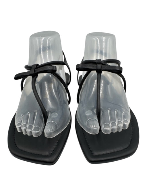Stuart Weitzman Shoe Size Est 7 Black Leather Upper Thong Bow Detail Sandals Black / Est 7