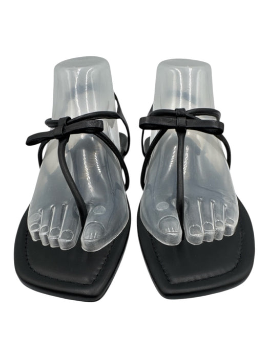Stuart Weitzman Shoe Size Est 7 Black Leather Upper Thong Bow Detail Sandals Black / Est 7