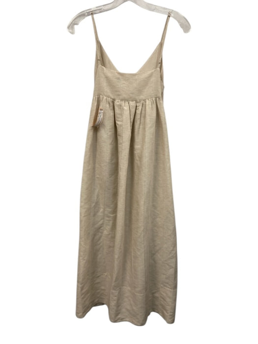 Jenni Kayne Size XS Beige Linen & Cotton Sleeveless Midi V Neck Pleats Dress Beige / XS