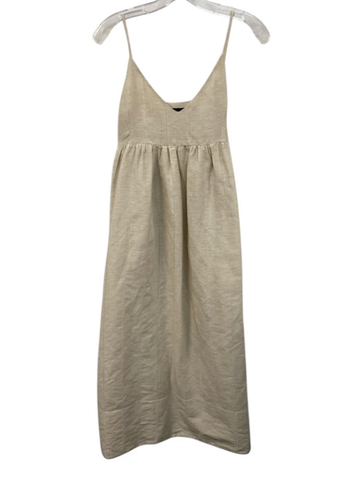 Jenni Kayne Size XS Beige Linen & Cotton Sleeveless Midi V Neck Pleats Dress Beige / XS