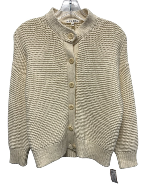 Alex Mill Size XS Cream White Cotton Long Sleeve Knit Cardigan Crop Sweater Cream White / XS