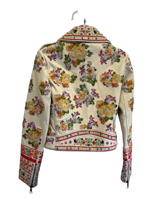 Alice + Olivia Size S White & Multi Lamb leather Floral Embroidered Jacket White & Multi / S