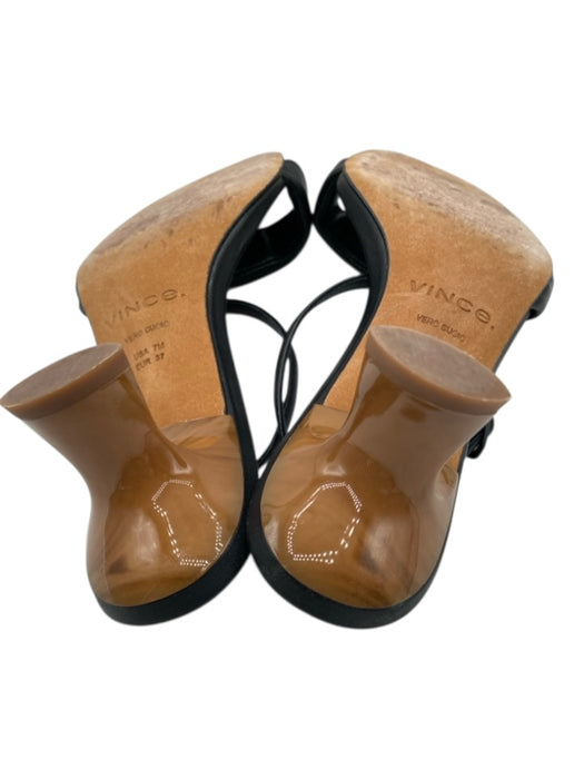 Vince Shoe Size 7 Black Leather Upper Ankle Buckle Square Toe Toe strap Sandals Black / 7