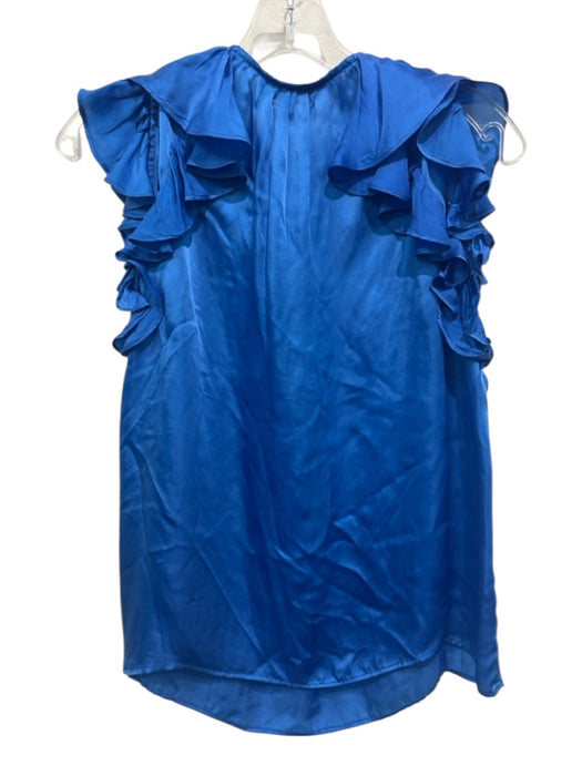 Karina Grimaldi Size S Blue Silk Blend Sleeveless V Neck Ruffle Tank Top Blue / S