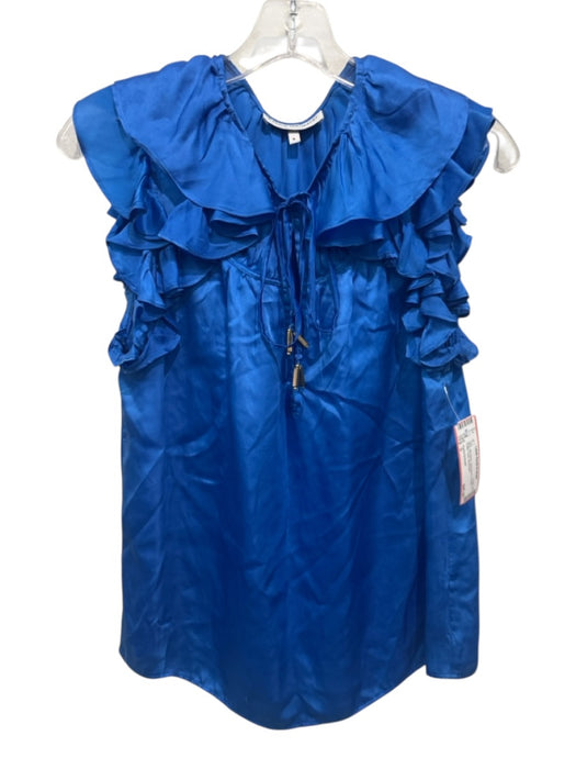 Karina Grimaldi Size S Blue Silk Blend Sleeveless V Neck Ruffle Tank Top Blue / S
