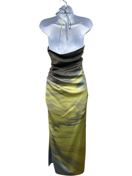 Simkhai Size 2 Blue & Yellow Polyester Blend Abstract Gradient Tie Neck Dress Blue & Yellow / 2