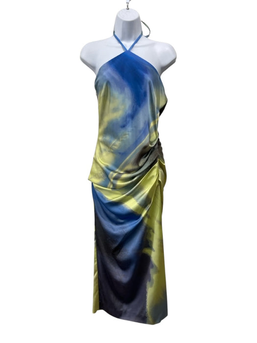 Simkhai Size 2 Blue & Yellow Polyester Blend Abstract Gradient Tie Neck Dress Blue & Yellow / 2