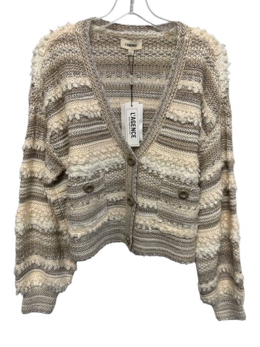 L'agence Size XS/TP Cream & Taupe Print Acrylic Shimmer Application Cardigan Cream & Taupe Print / XS/TP