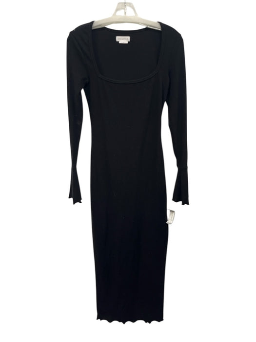Lovers + Friends Size S Black Cotton Square Neck Ribbed Long Sleeve Maxi Dress Black / S