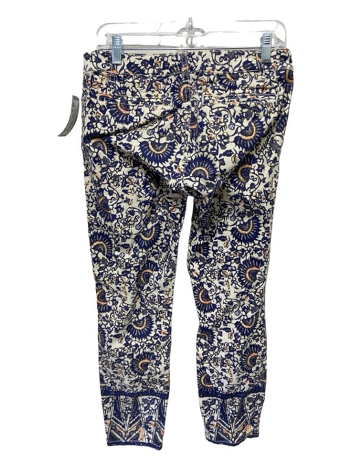 Tory Burch Size 29 White Blue Pink Cotton Paisley Mid Rise Tapered Pants White Blue Pink / 29