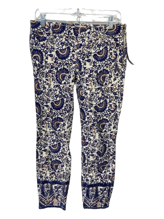 Tory Burch Size 29 White Blue Pink Cotton Paisley Mid Rise Tapered Pants White Blue Pink / 29