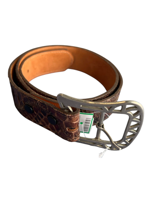 No Brand Brown & Black Python Silver Buckle Stitch Detail Belts Brown & Black / 34