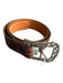 No Brand Brown & Black Python Silver Buckle Stitch Detail Belts Brown & Black / 34