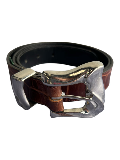 Joan & David Brown Leather Silver Buckle Belts Brown / Large