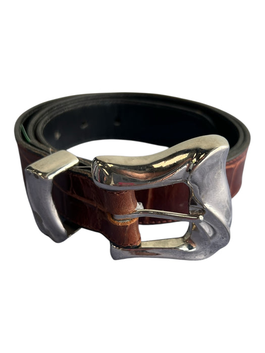 Joan & David Brown Leather Silver Buckle Belts Brown / Large