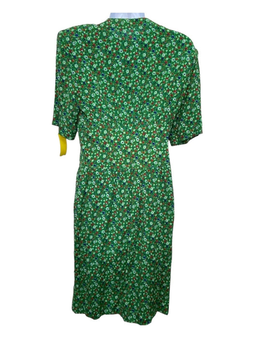 Valentino Size 38 Green Multi Missing Fabric Midi Floral Button Detail Dress Green Multi / 38