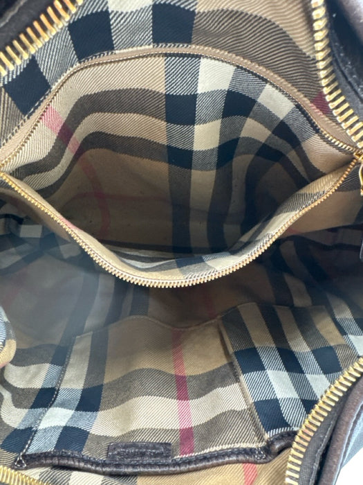 Burberry Brown & Gold Leather Gold hardware Adjustable Strap Zip Close Hobo Bag Brown & Gold / Medium