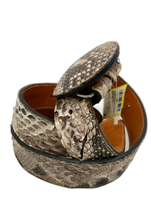 Wimberly Cream & Brown Leather Python Snake Skin Buckle Vintage Belts Cream & Brown / 34