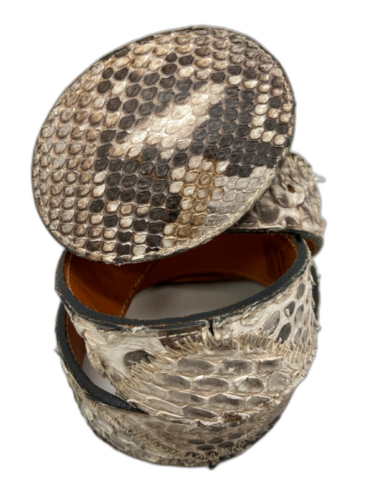 Wimberly Cream & Brown Leather Python Snake Skin Buckle Vintage Belts Cream & Brown / 34
