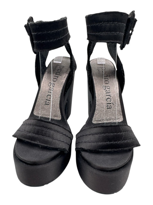 Pedro Garcia Shoe Size 36 Black Satin Ankle Buckle Fringe Platform Sandals Black / 36