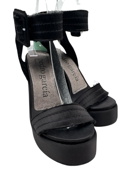Pedro Garcia Shoe Size 36 Black Satin Ankle Buckle Fringe Platform Sandals Black / 36