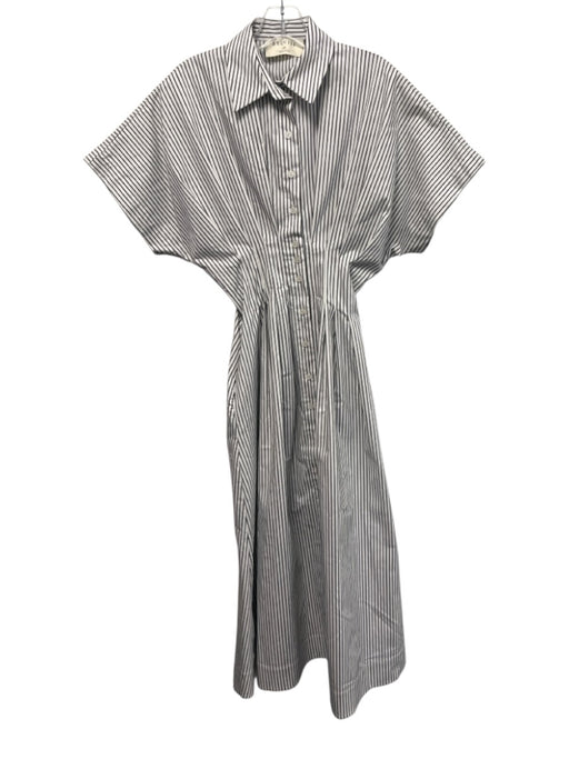 Exquise Size XXS Black & White Cotton Blend Short Sleeve Striped Pleated Dress Black & White / XXS