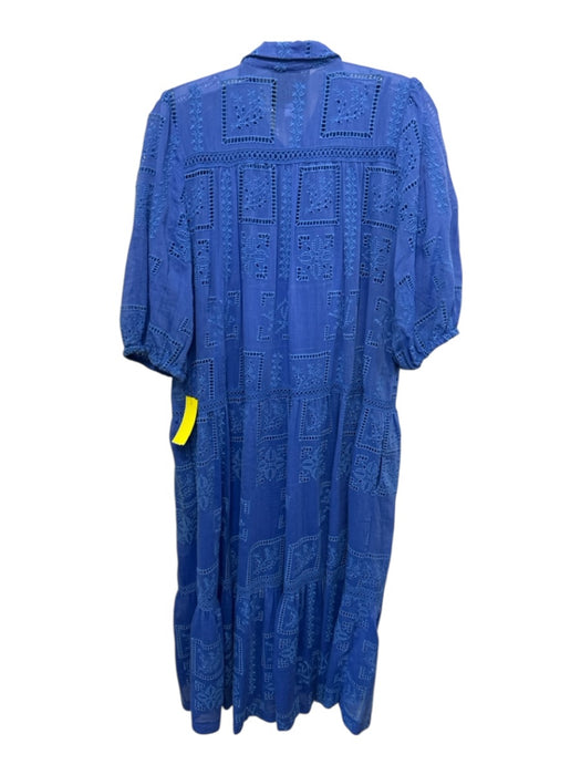 Johnny Was Size M Indigo Cotton & Silk Embroidered Button Front Collared Dress Indigo / M