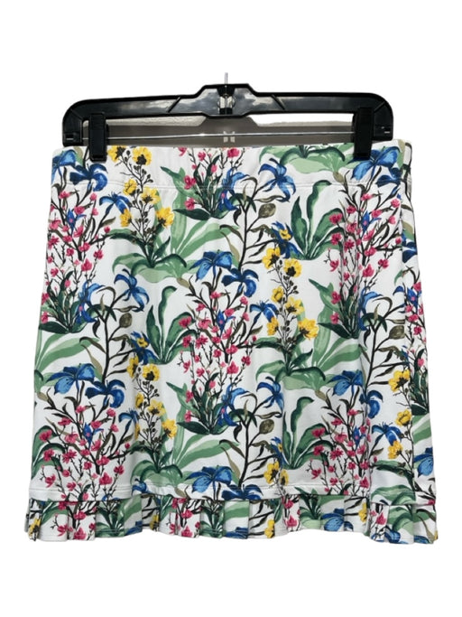 J Mclaughlin Size M White & Multi Nylon Floral Elastic Waist Mini Skirt White & Multi / M