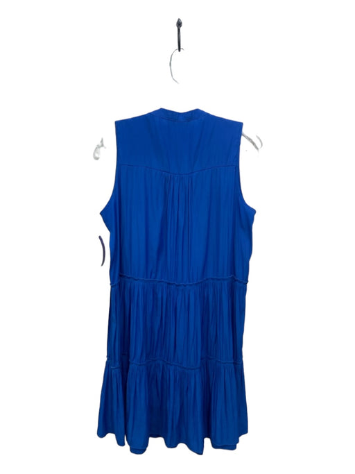 Lola & Sophie Size M Blue Polyester Cap Sleeve Solid Pleat V Neck Dress Blue / M