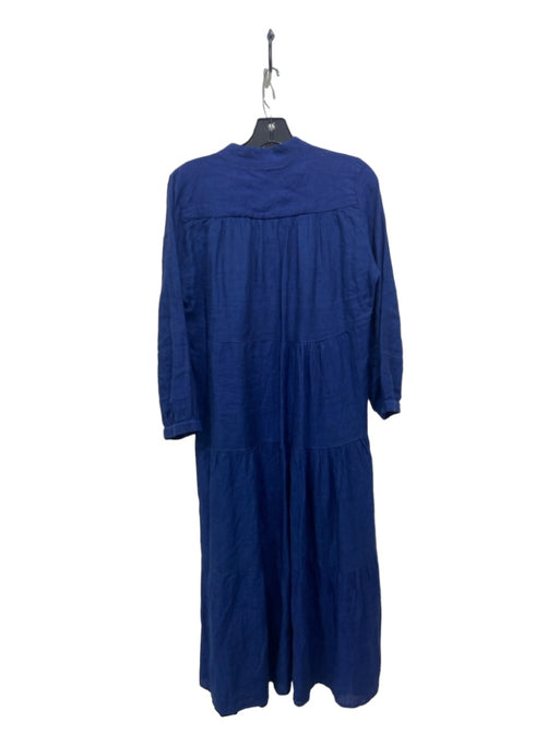 Clorinda Antinori Size M Blue Linen Long Sleeve Tassles Solid Dress Blue / M